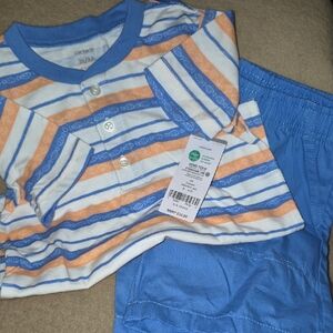 Carter's Blue, Orange & White Striped Pajama Top with Blue Shorts